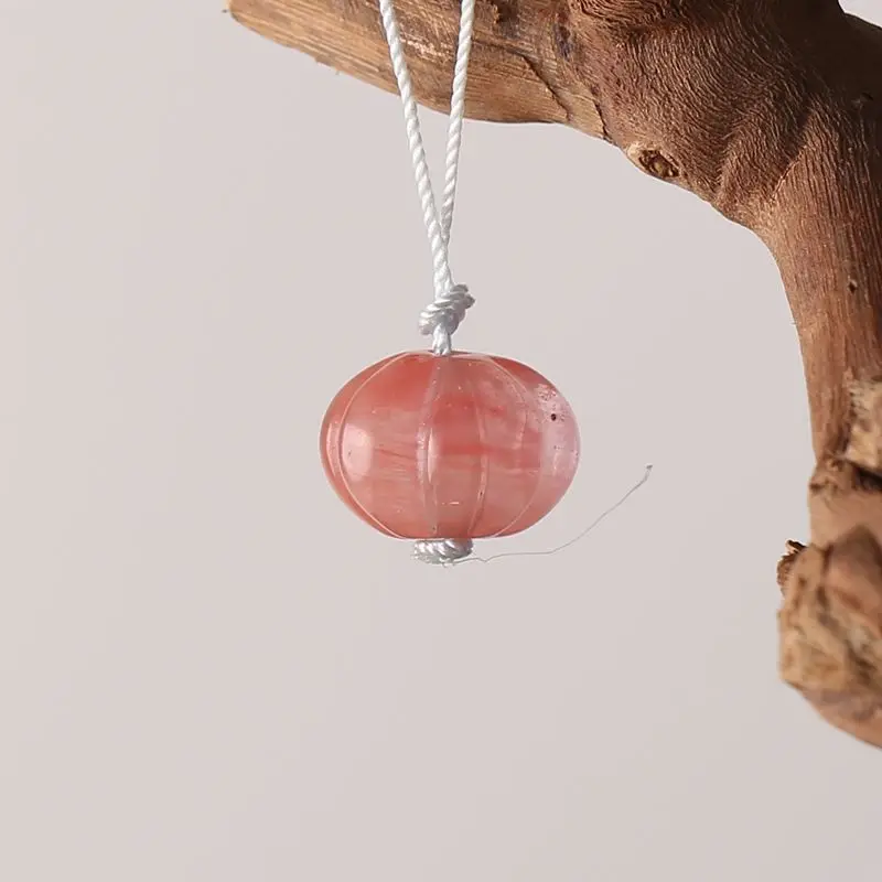 

Volcano Cherry Quartz Pumpkin-Shaped Pendant with Silver Cord: Single Natural Stone Piece, Ideal for Handmade Jewelry