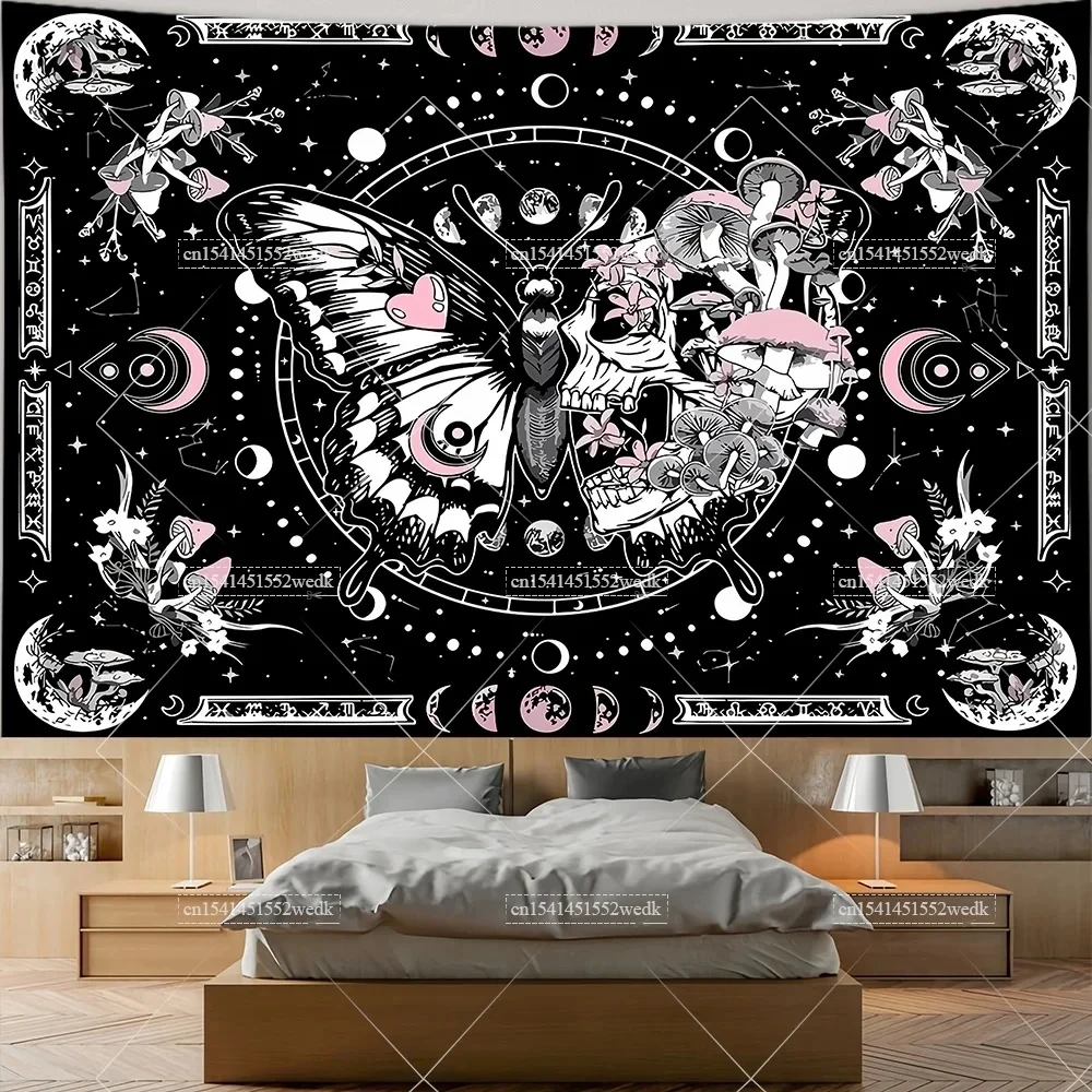 VIKAMA Gothic Butterfly Skull Lovers Tapestry Wall Hanging, 6 Assorted Designs, Wall Art Home Decor