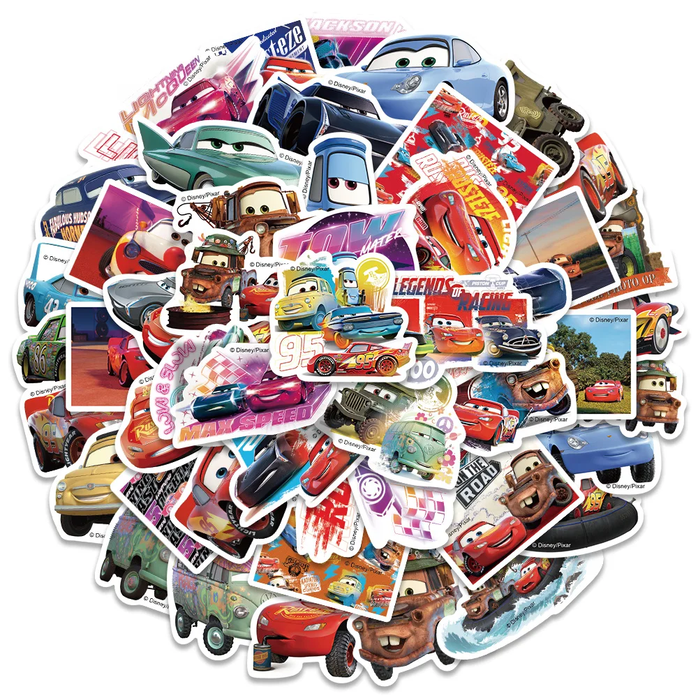 50pcs Disney Cartoon Anime Cars Stickers Graffiti per Laptop bottiglia d'acqua bagaglio Notebook vinile decalcomanie impermeabili giocattolo per bambini