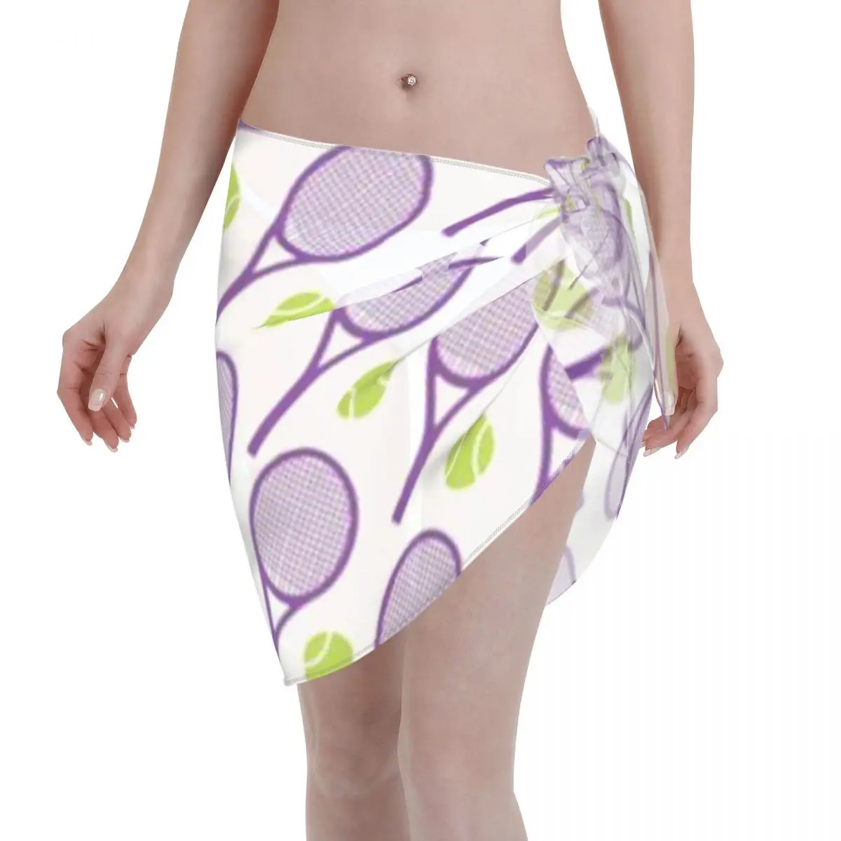 

Promotion Purple Tennis Rackets Pattern Women's Beach Wrap SkirtResort Breakfast Dress Beach Pareo Wrap