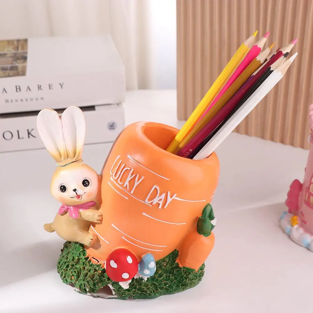 

Desk Decoration Pencil Holder Carrot Rabbit Desktop Ornaments Pen Holder Resin Office Storage Desk Stationery Organizer Crafts