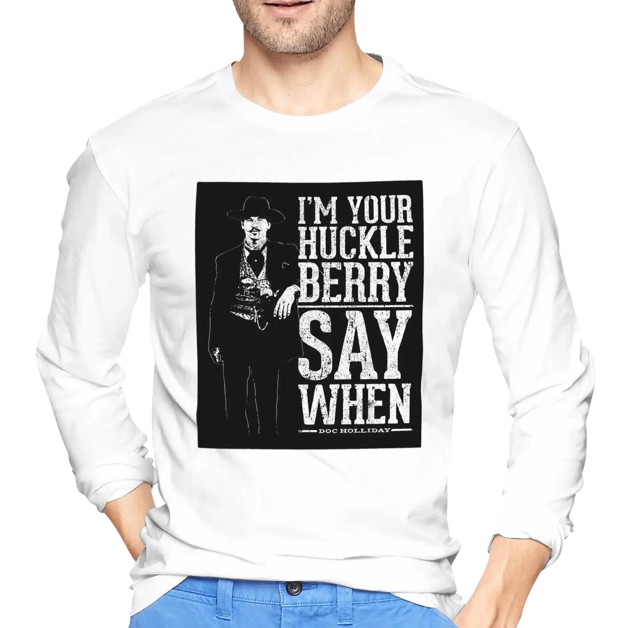 

I'm Your Huckleberry - Say When Men's Long Sleeved T-shirt Breathable Round Neck T shirts Spring and Autumn Men tops