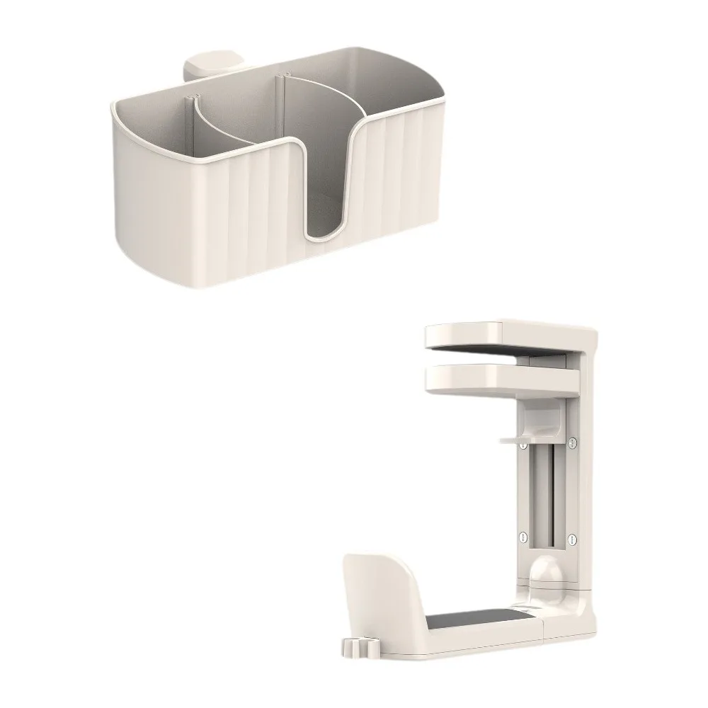 Plastic 4 in 1 Desk Headphone Hanger Space Saving Detachable Under Desk Cup Holder with 2 Wire Holes Desk Organizer Office