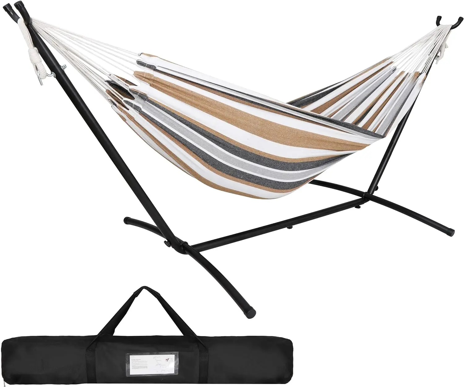 

Double Hammock with Steel Stand Outside Garden Yard Outdoor Camping 2 People Standing Hammocks and Carrying Bag