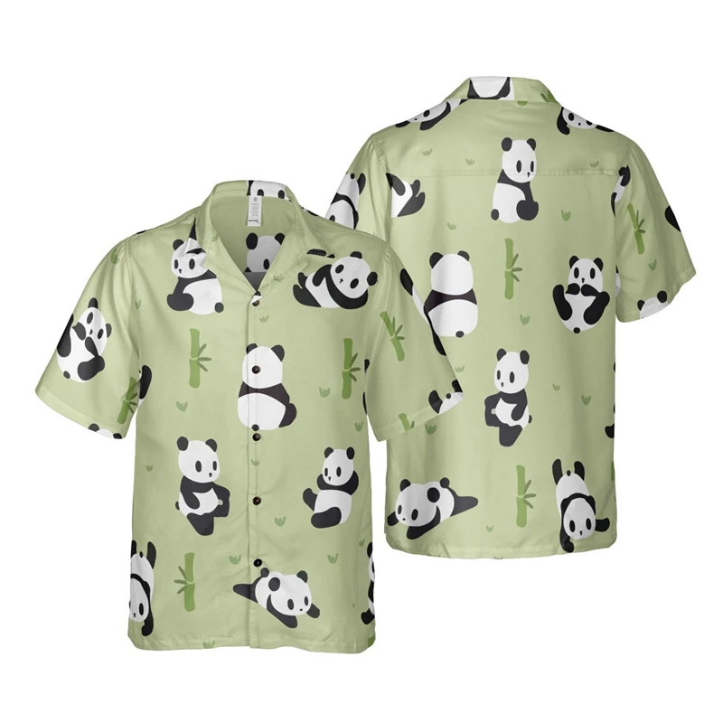 

Elegant Panda 3D Print Shirts For Men Clothes Hawaiian Vacation Beach Shirt China National Treasure Animal Short Sleeve Blouses