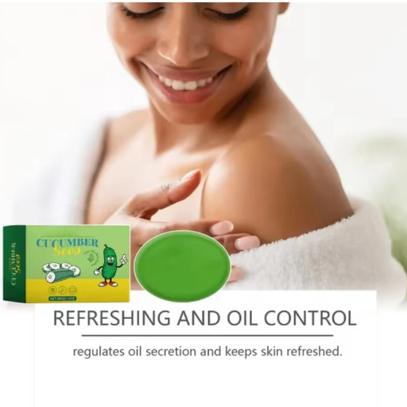 

60g Natural Cucumber Soaps Pores Cleansing Mild Non-irritating Exfoliator Body Face Cleansing Deep Cleansing Shower Soap