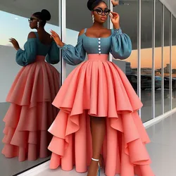 Ladies High Waist Tiered Women Skirt Fashion Solid Color High Low Zipper Designer Long Skirts Elegant Party Birthday Skirt