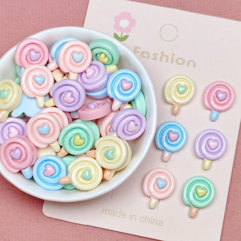 30 Pcs New Bright Multi Color Fan, Lollipop Series DIY Phone Case Resin Accessories Handmade Hair Clip Jewelry Material Pack