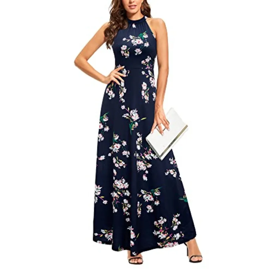 

STYLEWORD Women's Summer Floral Halter Maxi Dr Vacation Semi Formal 2026