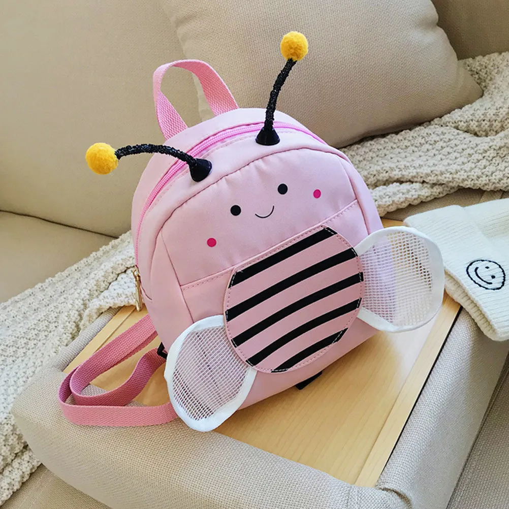 

Outdoor Kids Backpack Pink Cartoon Bee Anti-Lost Bag Storage Travel Pouch for Girls Dance School Yoga Beach Use