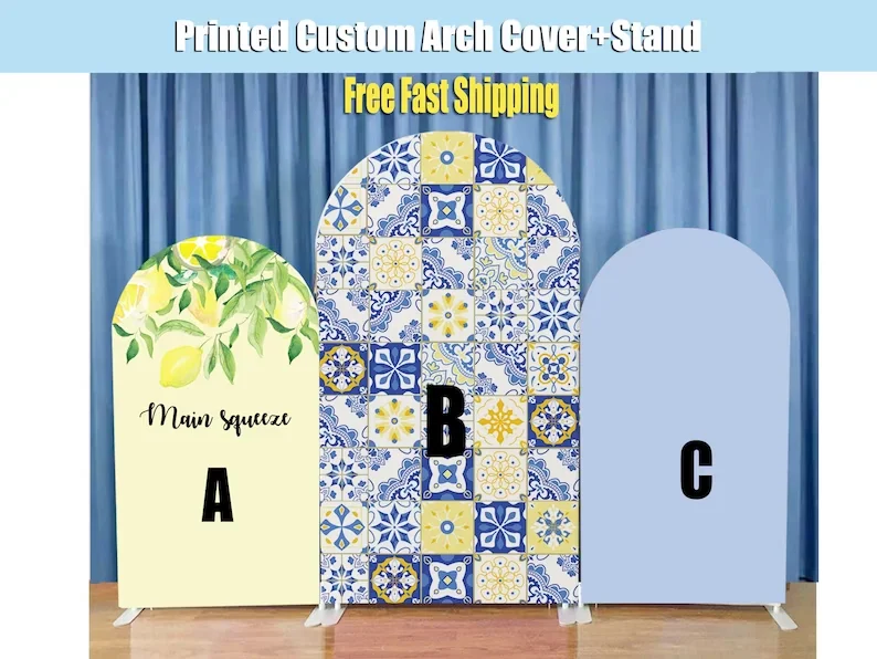 Mediterranean Lemon Arch Stand Frame Double-sided Cover Custom Positano Morocco Wedding Arch Backdrop Cover Party Birthday Decor