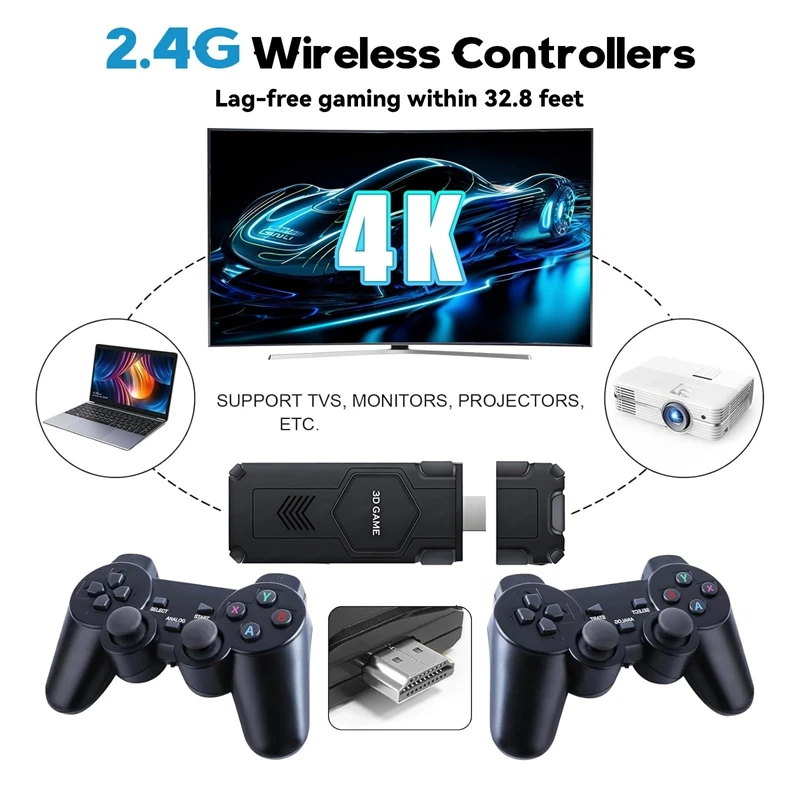 X2 الأزرق لعبة فيديو عصا 4K لعبة فيديو عصا وحدة التحكم 2.4G شحن مزدوج وحدة تحكم لاسلكية HD 40000 ألعاب 128G ألعاب الرجعية