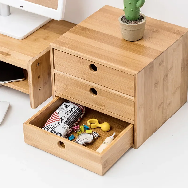 

Multi-Layer Bamboo Desktop Drawer Under Desk Storage Organizer Versatile for Computer Height Stand Modern Home Jewelry Drawers