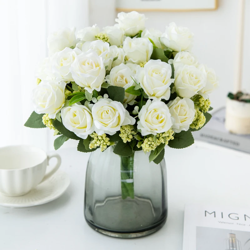 1 قطعة الزهور الاصطناعية الحرير باقة الورد لعيد الميلاد حديقة المنزل الزفاف باقة الزفاف الديكور تشكيلة زهور ذاتية الصنع #6