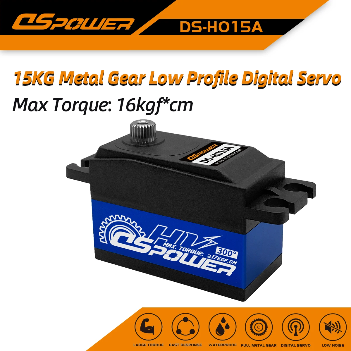 DSpower 15KG 300° Quick Response Metal Gear Standard Digital Low Profile Servo for 1:10 RC Car Airplane Robot Arm Huina Car