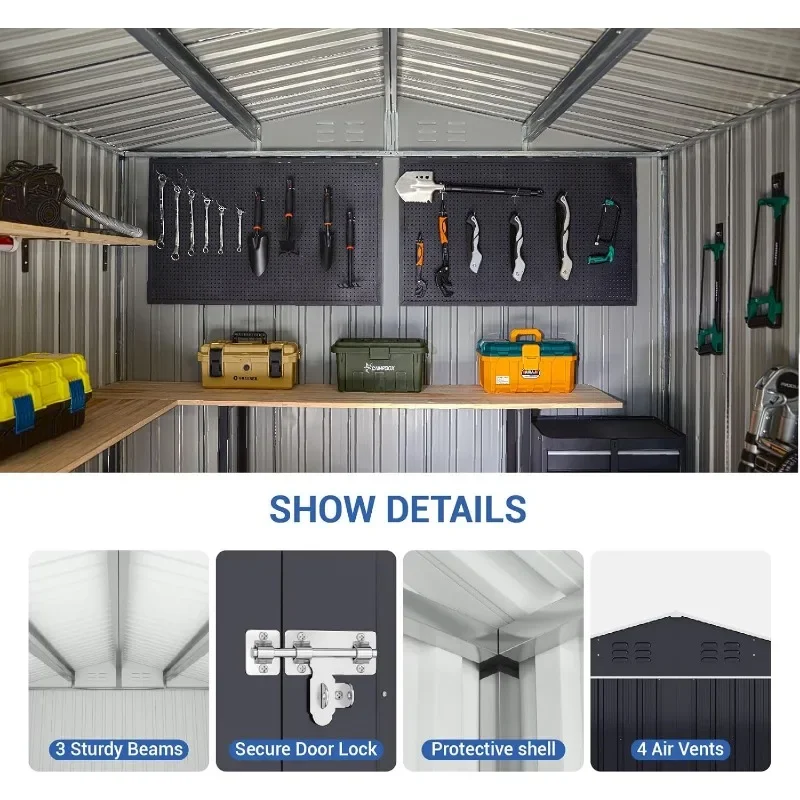 HOME.8 x 12 FT Outdoor Storage Shed,  Garden Shed with Updated Frame Structure, Tool Sheds for Backyard Garden Patio Lawn Black image 5