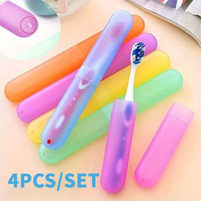 4-piece portable toothbrush storage box - Breathable ABS plastic travel toothbrush holder, portable toothbrush case