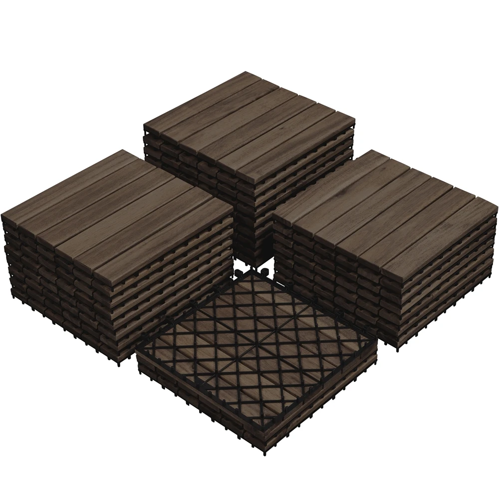 

27-Piece Black Wood-Style Deck Tiles for Indoor and Outdoor Use