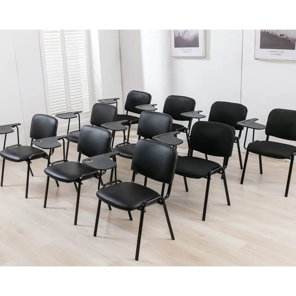 Lot de 10 fauteuils empilables en maille noire, chaises de réception avec table rabattable, chaise pour salle de réunion scolaire