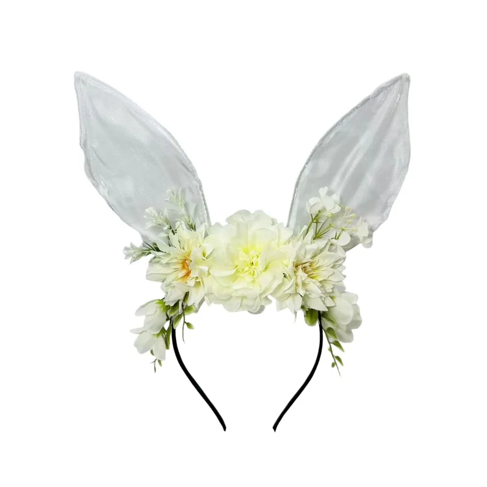 

Flower Rabbit Ears Headband Floral Colorful Easter Headwear Cute Headpiece Photography Props Bunny Ears Hair Hoop Party Favors