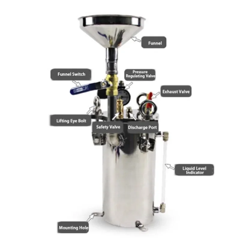 Dispensing Bucket Liquid Glue Dispensing Stainless Steel Pressure Tank With Liquid Level 2L/3L/5L