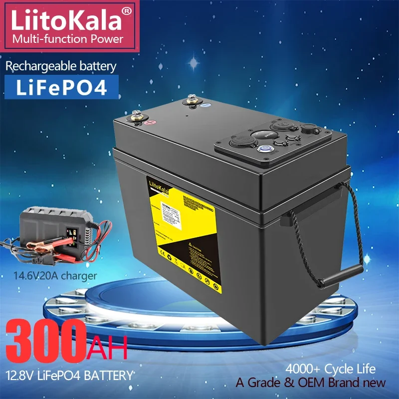 LiitoKala 12V 300Ah 150Ah 200Ah LiFePO4 Battery For RV Campers Golf Cart Off-Road Off-grid Solar Wind QC3.0 Type-C USB output