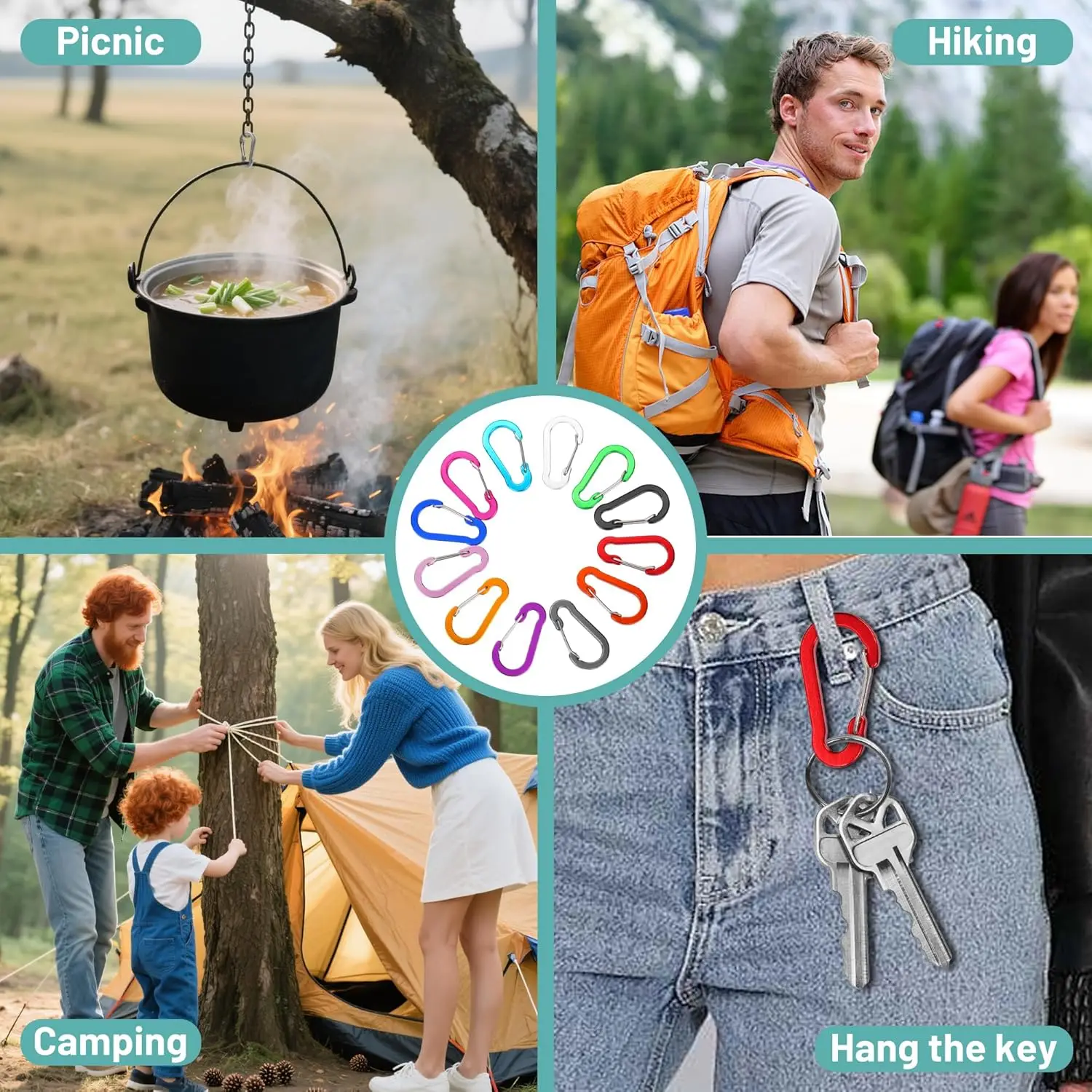 6Pcs New Fishing Accessories Aluminum Alloy Carabiner Wire Buckle Keychain Outdoor Camping Climbing Snap Clip Lock Buckle Hook image 5
