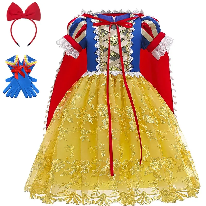 

25COSGirls Снежный карнавальный костюм, детское кружевное сетчатое платье принцессы с цветочным принтом + плащ для малышей, Хэллоуин, карнавал, платье на день рождения, наряды