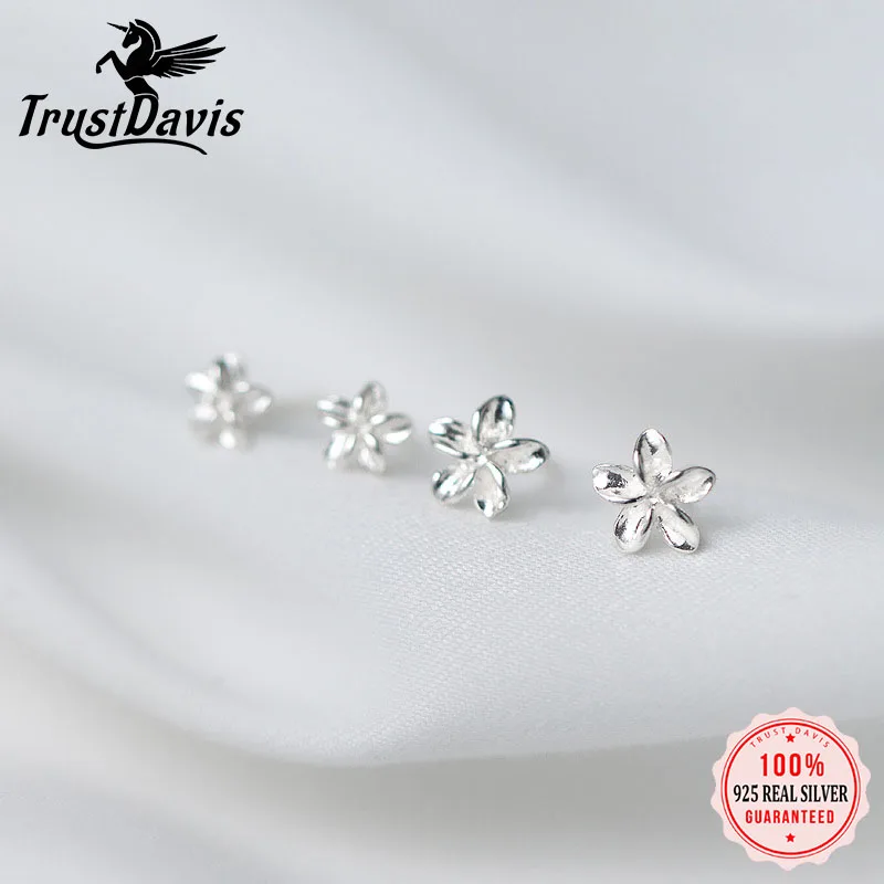 TrustDavis Real 925 Sterling Silver Elegant Cute Mini Plant 5/6/7mm Flower Stud Earrings for Women Children Day Gift DS197