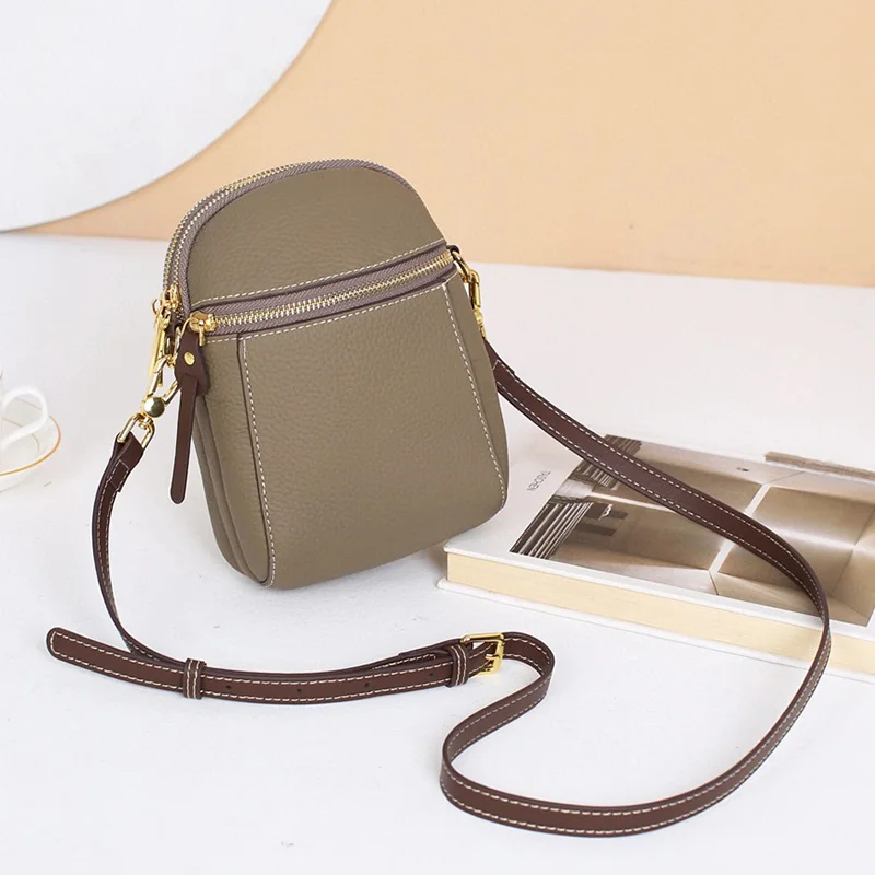 ZENCY Small Fashion 100% Genuine Leather Women Shoulder Crossbody Bag Handbag Top Layer Cowhide Messenger Mobile Phone Bags