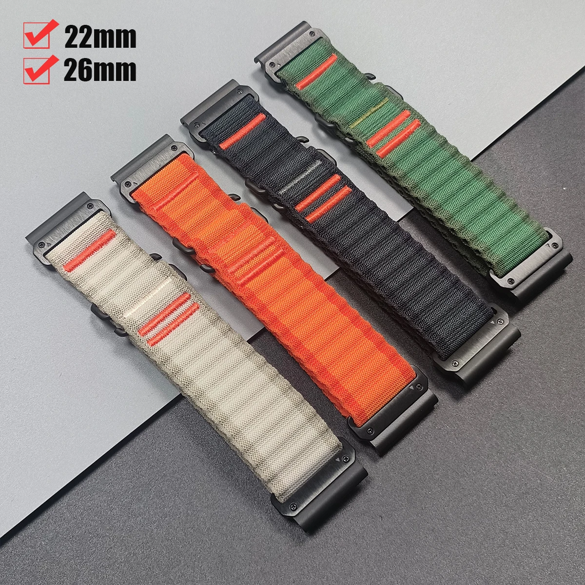 �y�Z�[�����z26mm 22mm �i�C�����t�b�N���[�v�o���h �K�[�~���E�H�b�`�X�g���b�v Fenix 8 pro 7 7X 6 6X 5plus/Quatix 8/Forerunner 970 745 �N�C�b�N�t�B�b�g�u���X���b�g�p