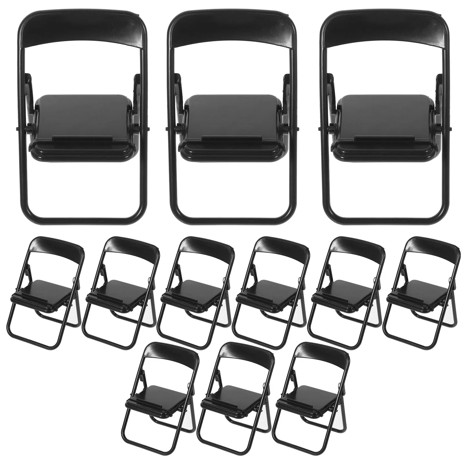 12 Pcs Miniature Toys Folding Chair Tiny Prop Phone Stand Smartphones Desk Dollhouse Black Table Decor