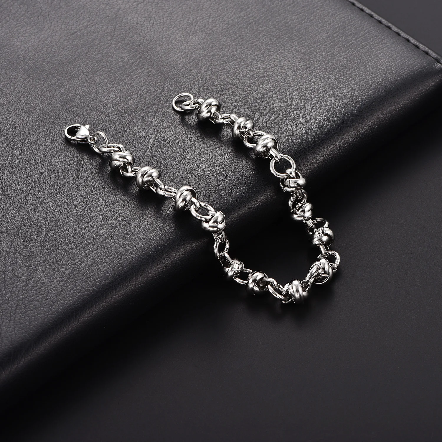 8MM Chunky Link Knoten-Handkette aus Edelstahl, Kreatives Perlen-Knoten-Armband, Personalisierter Party-Schmuck – Detail 5