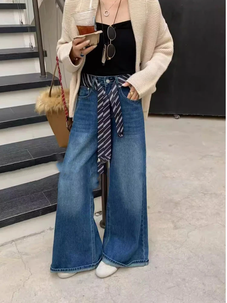 

Retro Wide Leg Jeans Autumn New Style Loose Straight Leg Slimming Drooping Casual Small Mop Pants