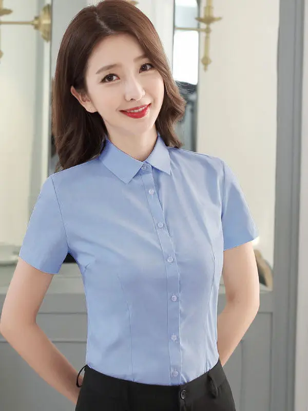 Nova Csa Branca de Manga Curta Fena, Roupa Profissional Formal para Trabalho, Conjunto de Verão em Fibra de Poliéster,...