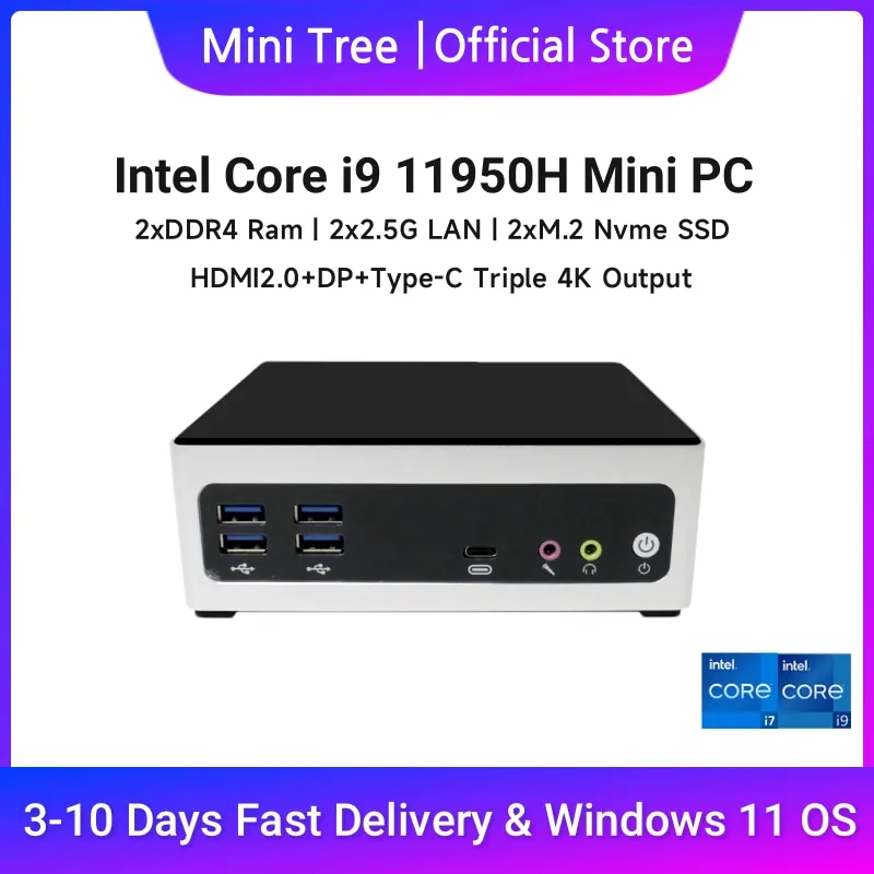Intel NUC Mini PC Core i9 11950H i7 11600H Win10 Home Office Business Desktop Mini Computer Triplo 4K Dual 2.5G Lan Mini Box PC