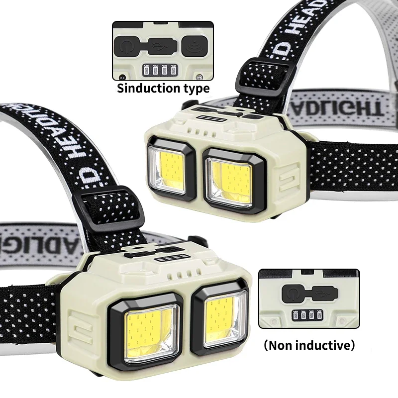 Powerful LED Induction Headlamp Type-C Charge 4 Lighting Modes Head Flashlight Waterproof Camping Fishing Mining Headlight