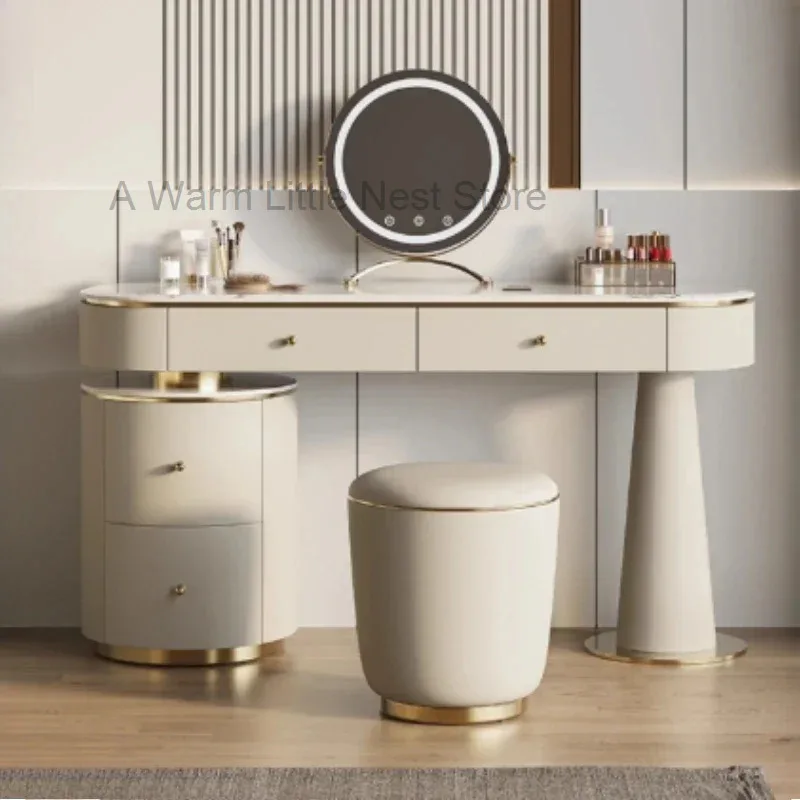 

Light Mirror Vanity Table Drawers Storage Aesthetic Makeup Dressing Table Room Nordic Coiffeuse De Chambre Bedroom Furniture