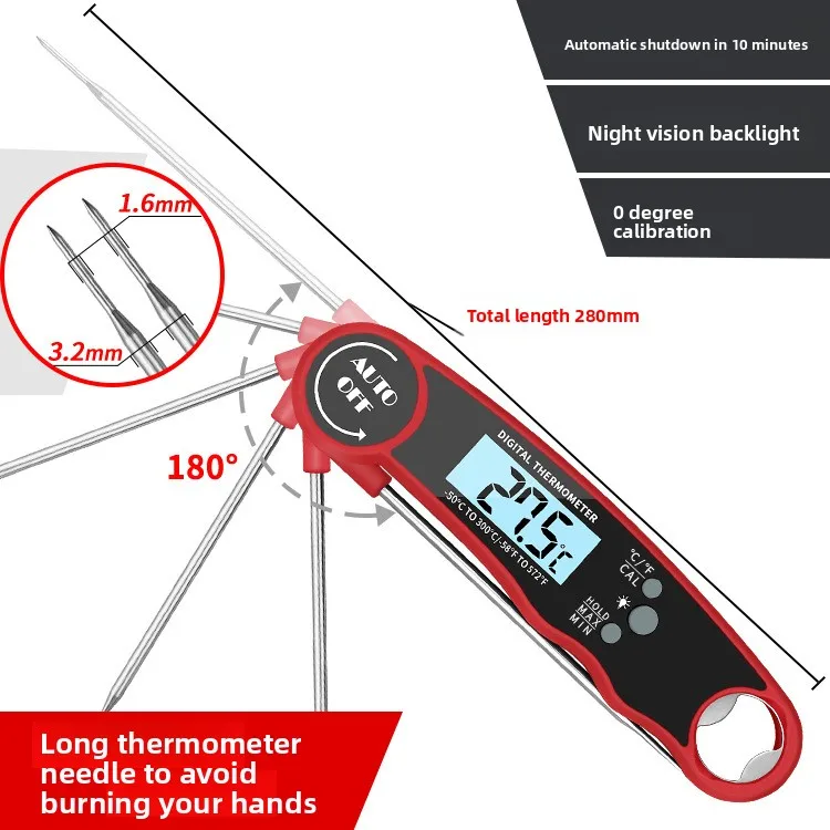 Household barbecue and baking kitchen meat folding portable digital thermometer probe，Waterproof Instant Read