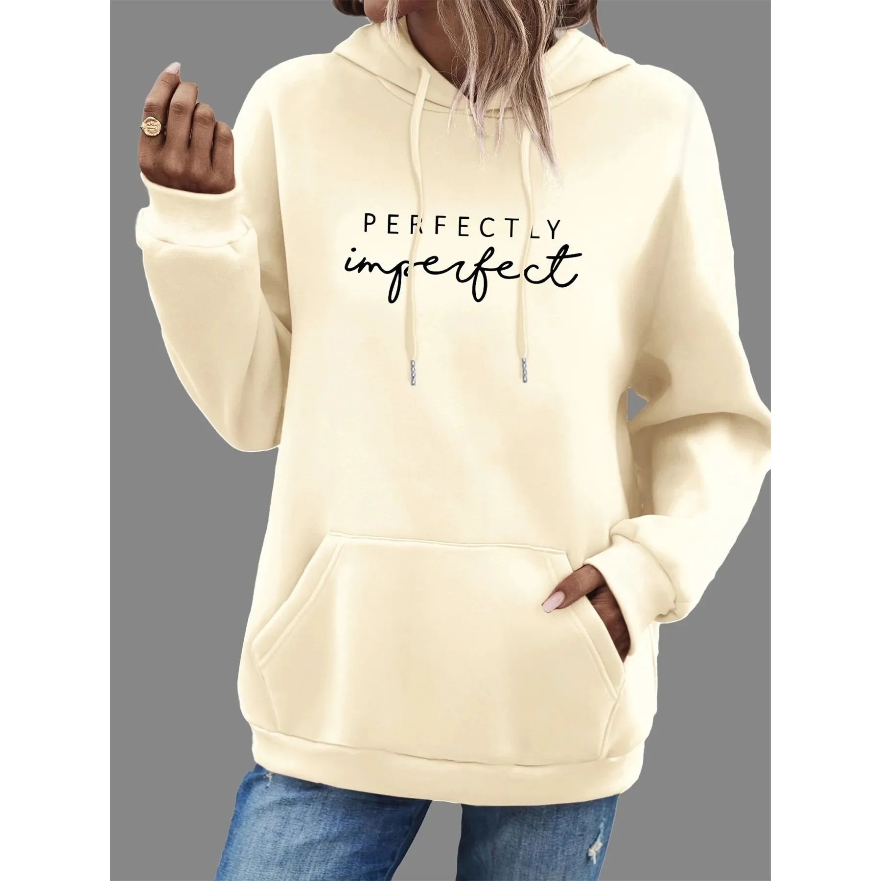 Sweat-shirt à capuche décontracté pour femmes, avec lettres parfaitement imprimées, Ro, confortable, Streetwear pour la saison d'automne