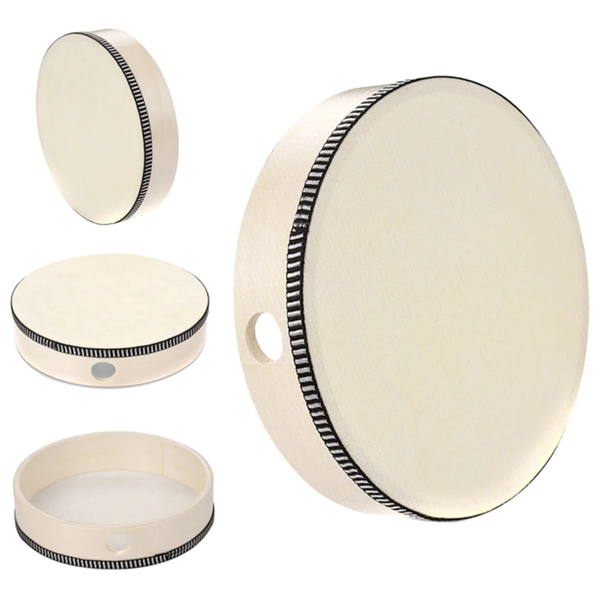 A71P طبلة يدوية خشبية للأطفال لعبة قرع إطار خشبي طبل للأطفال لعبة موسيقية آلة موسيقية محمولة مريحة ، 10 بوصة #4