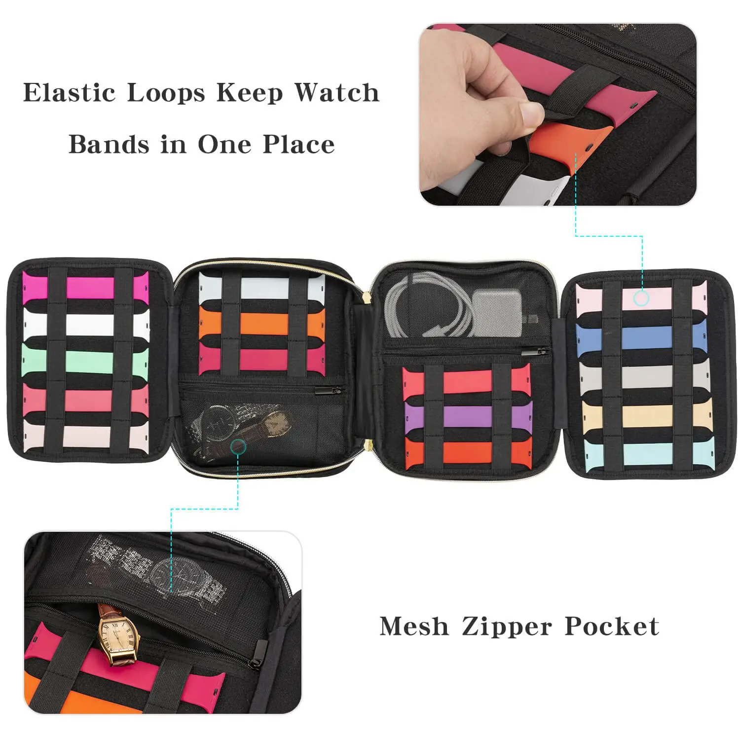 Watch Band Organizer -Watch Straps Holder Carrying Case Storage Bag Travel Pouch Women Men Most Sizes of Watch Bands Accessories