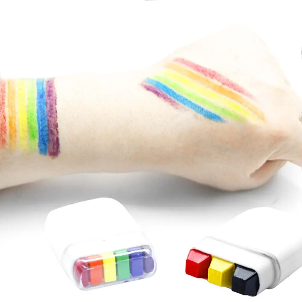 Vibrant 6 Colors Face Paint Stick Non Toxic Water Soluble Rainbow Body Paint Rainbow Washable Face Paint Halloween Party