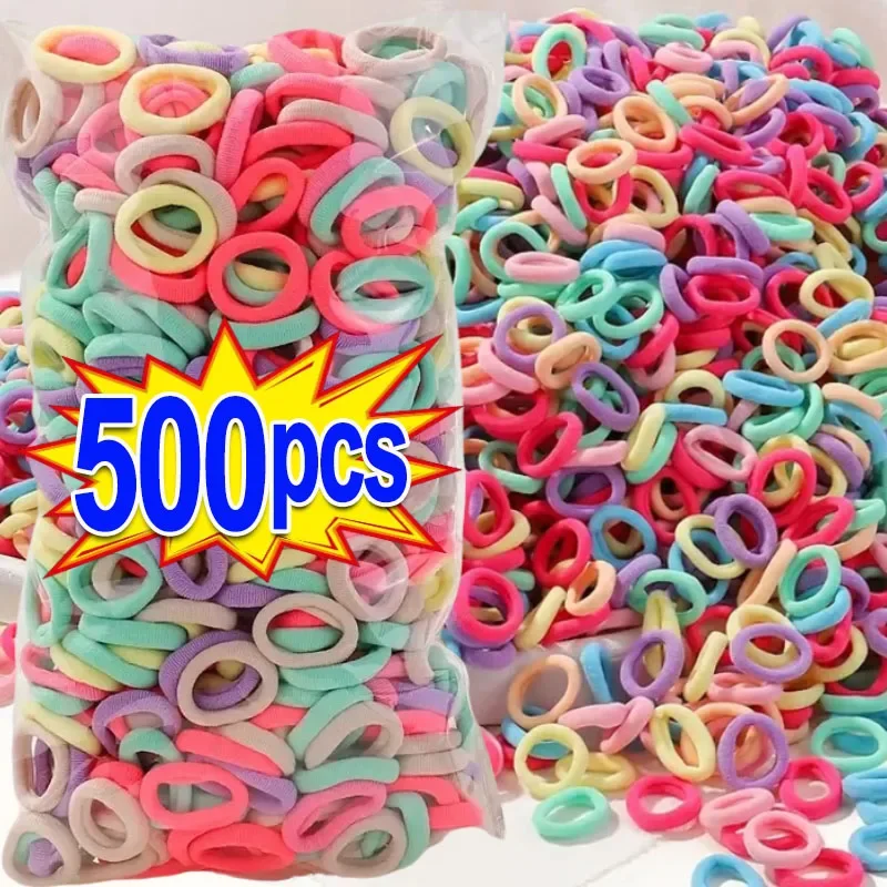 100/500pcs Small Colorful Rubber Hairbands Girls Kid Basic Nylon Ponytail Holder Scrunchie Ealstic Headwear Ties Accessories