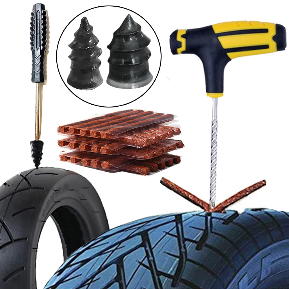 Car Tire Repair Tool Motorcycle Tubeless Tyre Wheels Tire Repair Kit Studding Tool Set Puncture Plug Garage Tools Rubber Strip