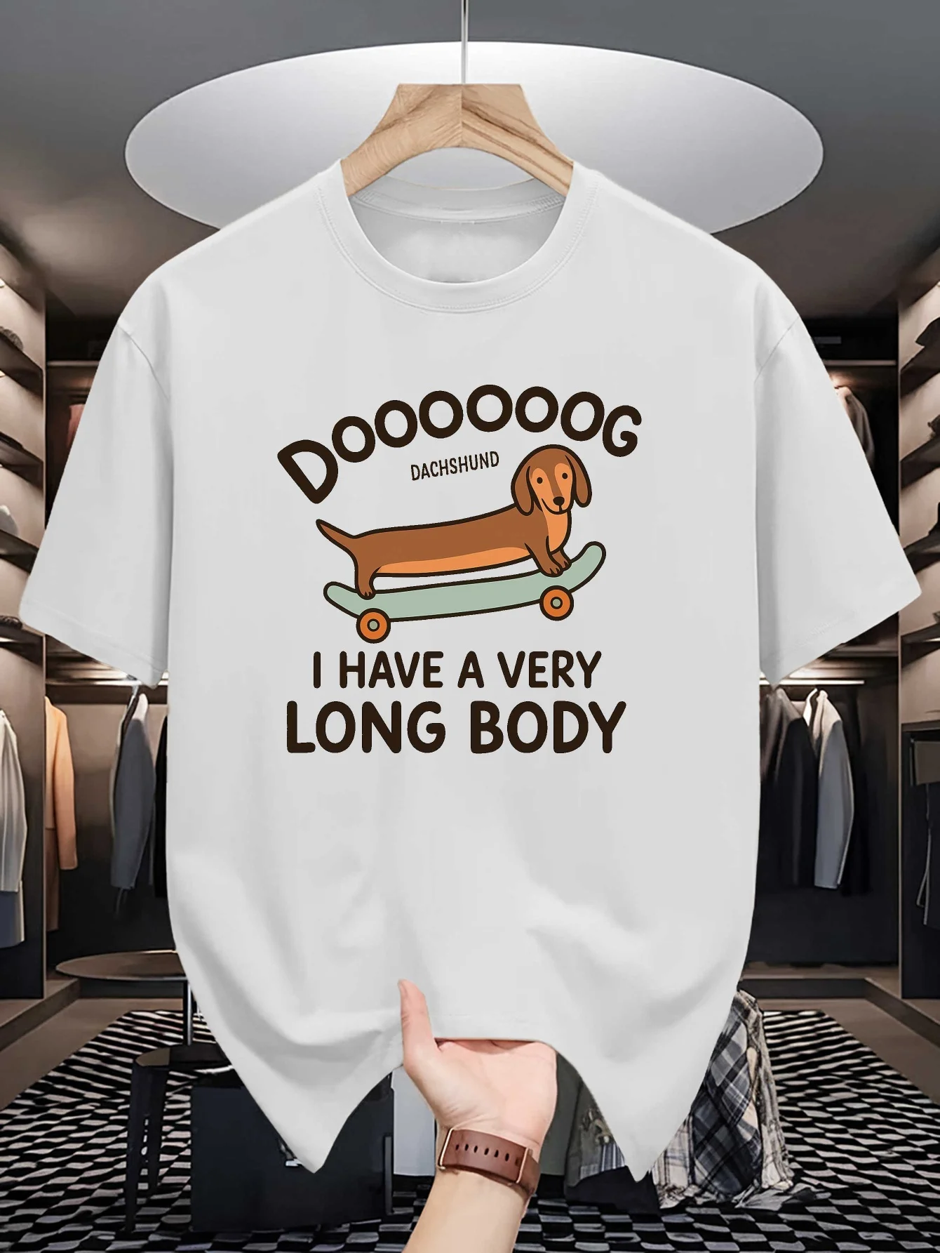 Funny Dachshund Skateboard Mens T Shirt Cute Long Body Dog Print Short Sleeve Tees Casual Tops Dog Lovers Summer Male Outfit