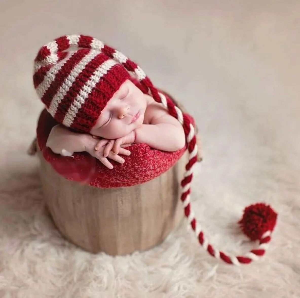 Baby knitting Long Tails Christmas Hat Newborn Photography Props Stripe Crochet Baby Snail Frog Hats Baby Props For Photography