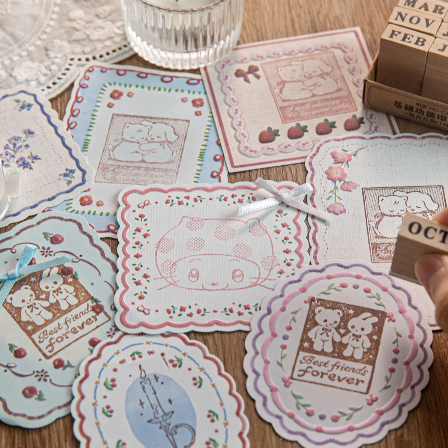 

Handmade Cloth Mat Series Vintage Lace Flower Relief Landscape Sticker Creative DIY Journal Material Collage Stationery