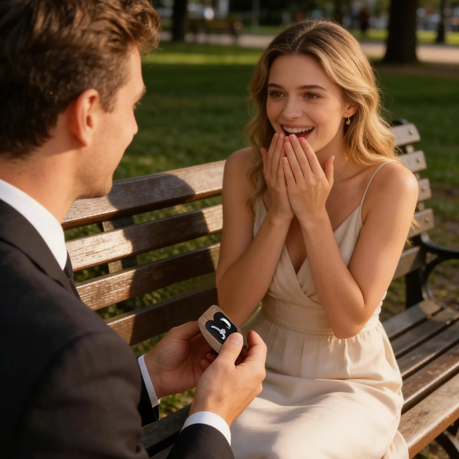 Ring Box For Wedding Magnetic Heart-Shaped Jewelry Case Wooden Ring Case For Proposal Home Wedding Travel Party Gathering