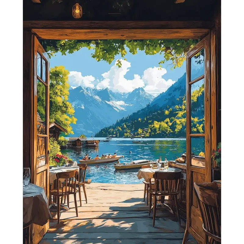 

PhotoCustom Diy Painting By Numbers River Sail Landscape Picture Of Coloring By Numbers For Adults Home Wall Art